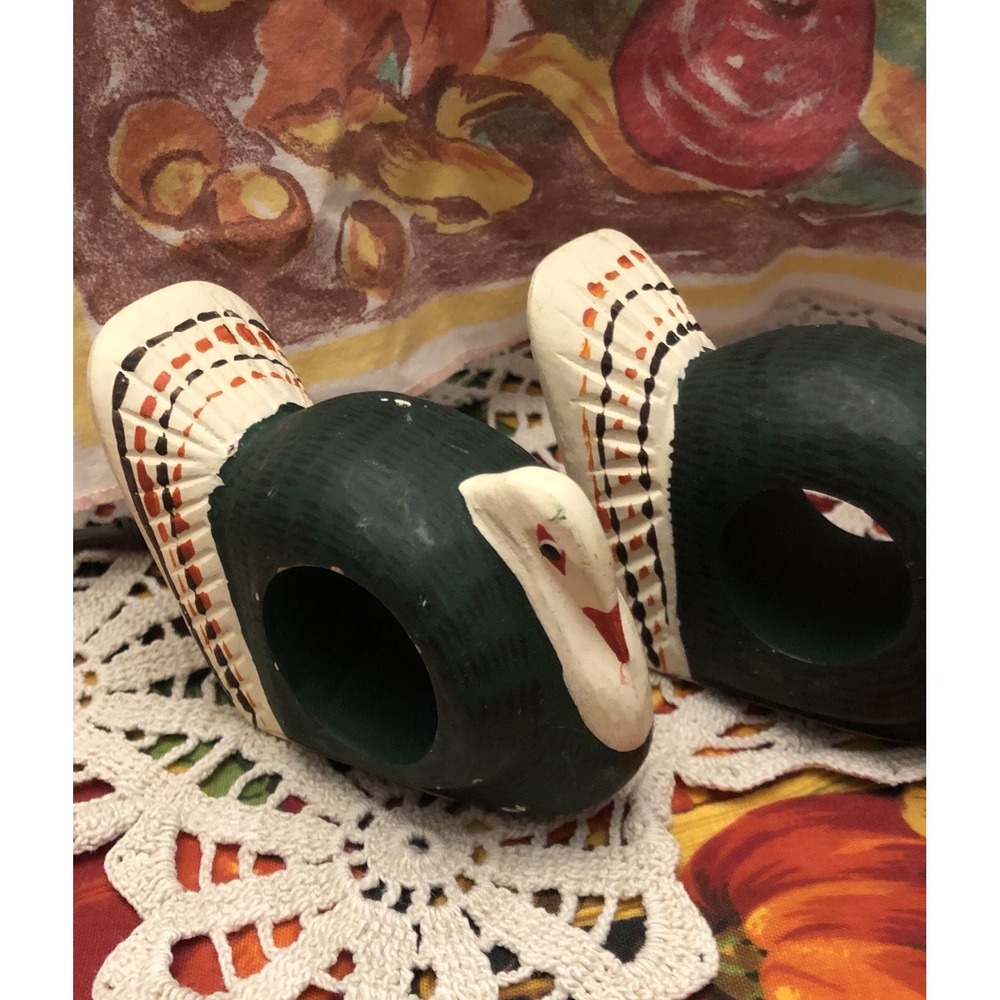 Vtg Hand painted Wooden Turkey Birds Napkin Ring Holders Set of‎ 4 Thanksgiving - Picture 2 of 15